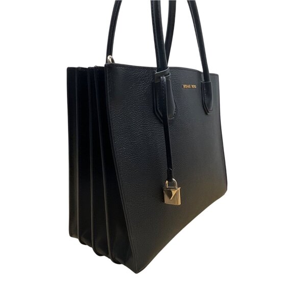 Michael Kors Black Pebbled Leather Satchel  With Gold Hardware & Charm Tote Bag - Picture 4 of 13